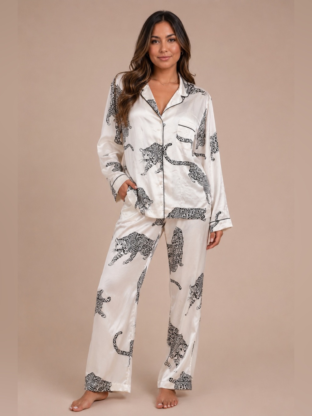 Victoria’s Secret Silky Ivory Leopard Print Pajama Set XL
